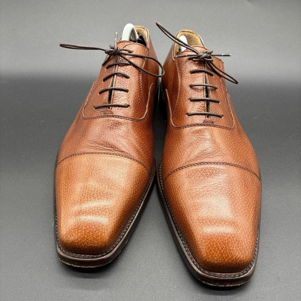 Moreschi Cap Toe Oxford Dress Shoes Men's 11.5 Brown Pebbled Leather Italy